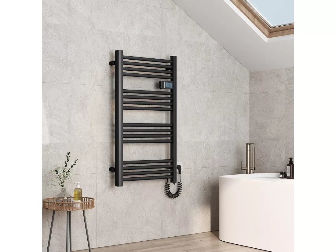 EMKE Sèche-serviette électrique Aluminium Commande tactile Température réglable - 960 x 540 mm Noir 500W