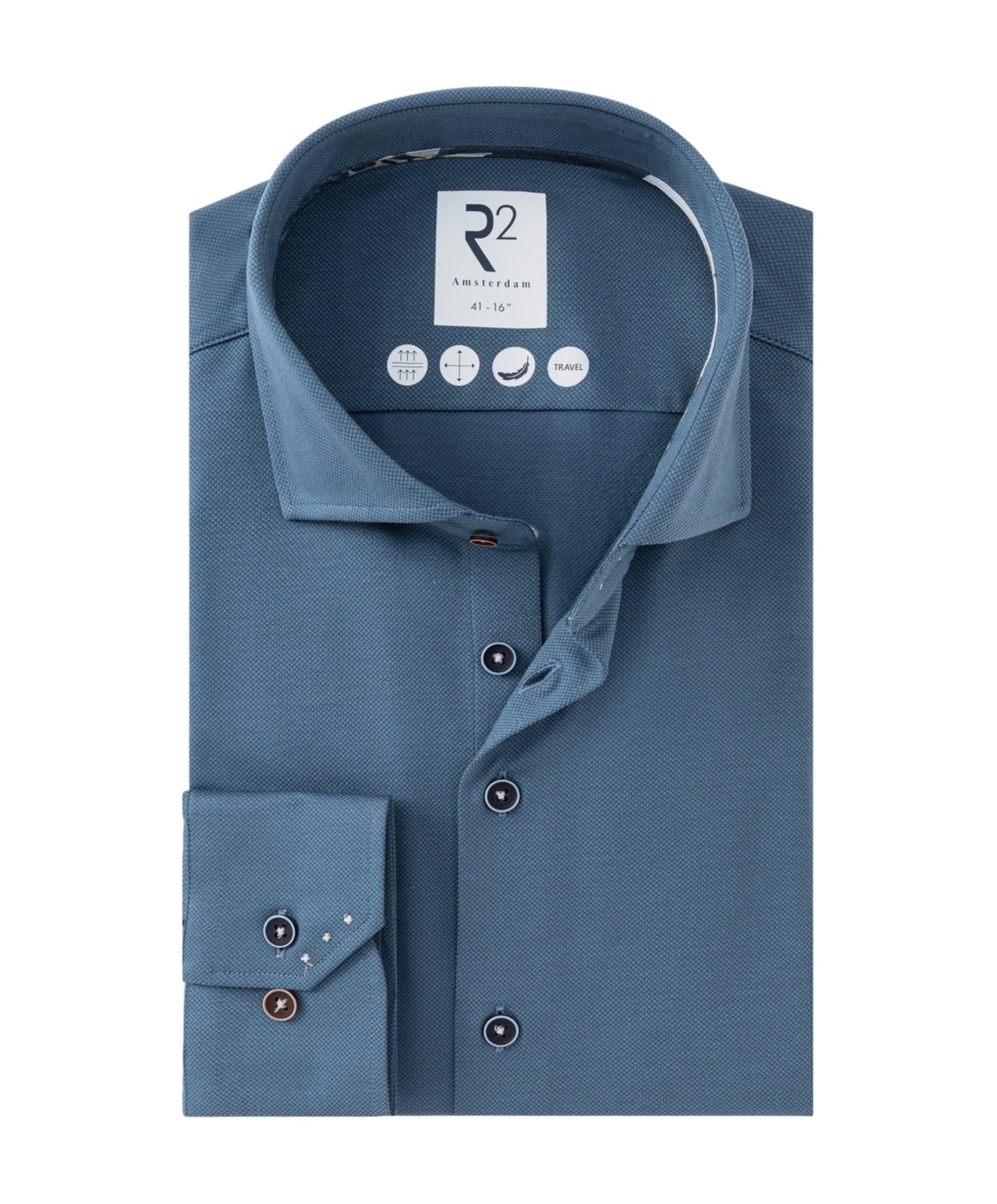 R2 Amsterdam Heren overhemd lange mouw blauw
