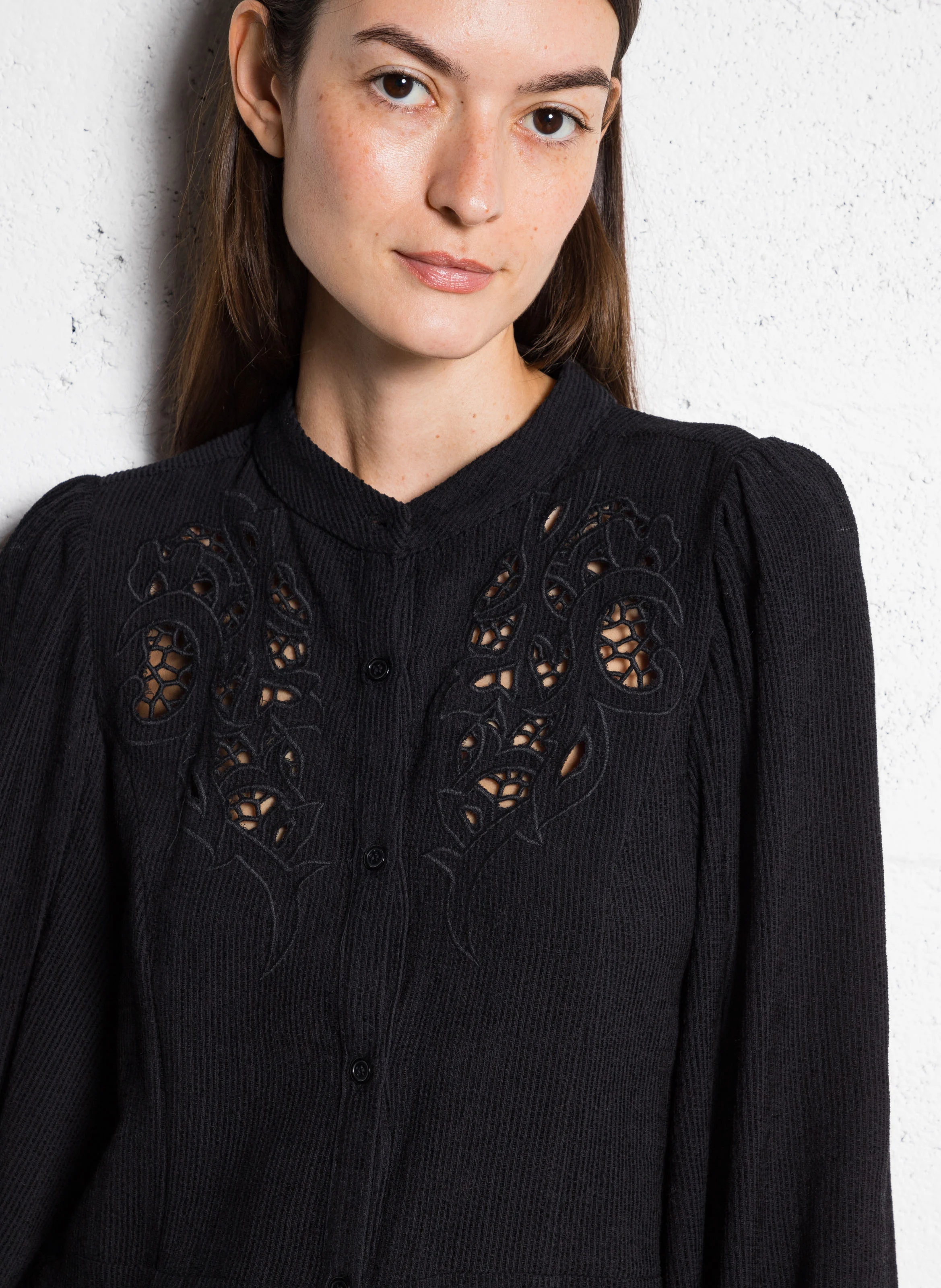 Robe courte col rond en coton | Noir