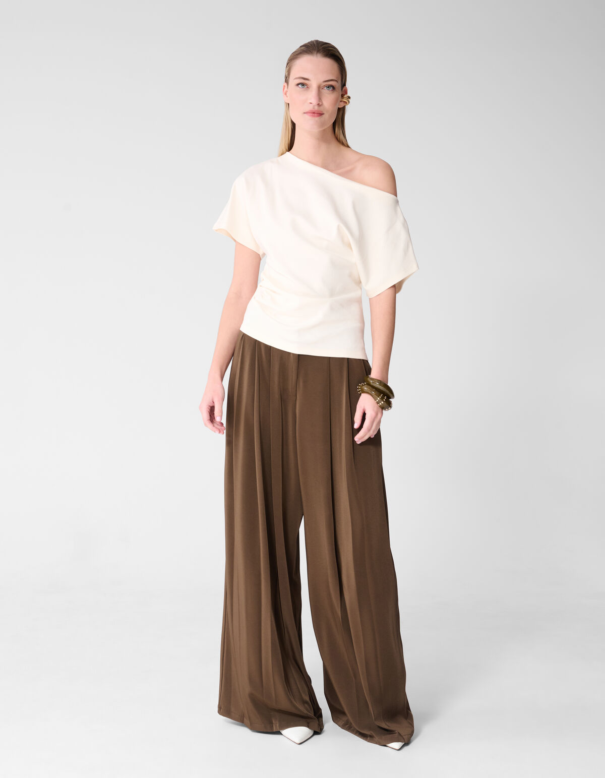 Pleated One Shoulder Top Gebroken Wit By Fred