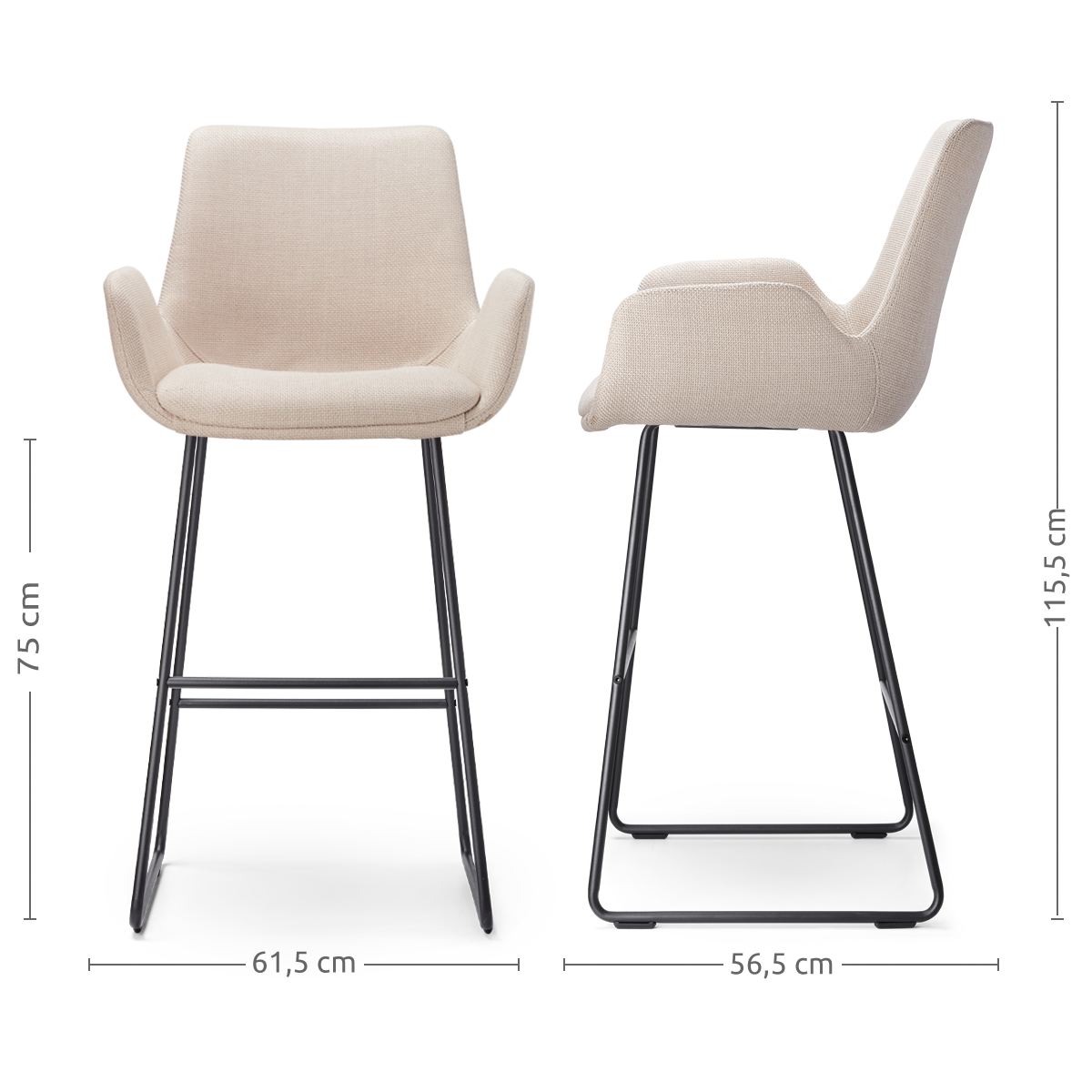 Nolon Nino-Eef Barkruk Beige - met Armleuning - Zwart - 75 cm