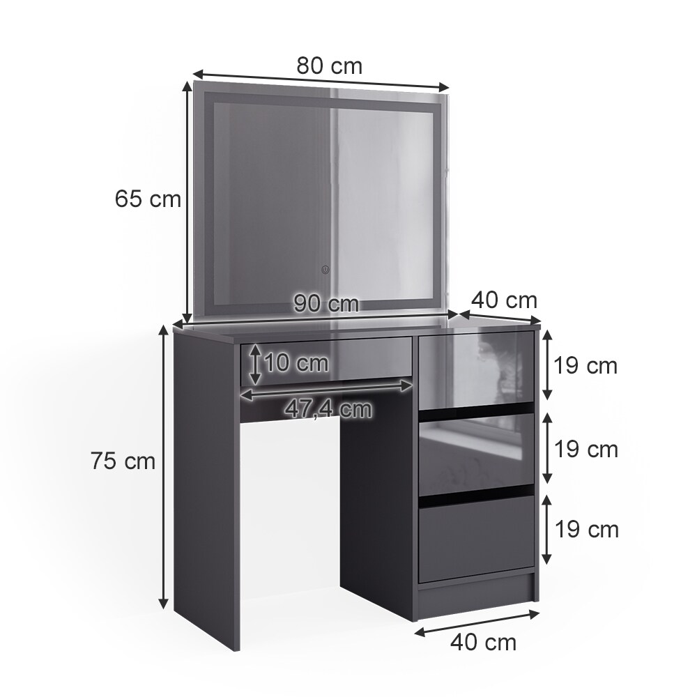 Vicco Schminktisch Sherry Anthrazit Hochglanz 90 x 75 cm LED-Spiegel modern
