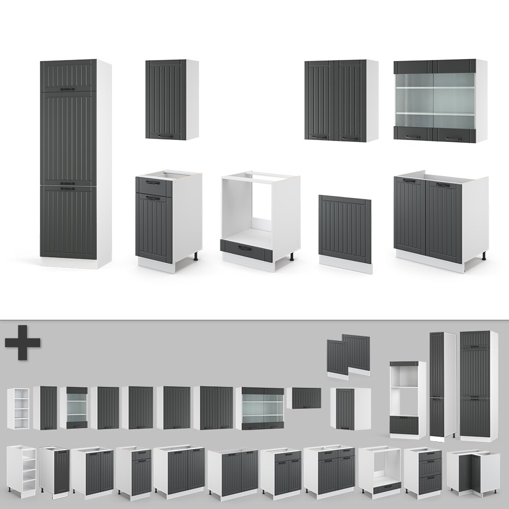 Vicco Küche Fame-Line 300 cm Küchenzeile Landhaus Küchenblock Einbau Anthrazit