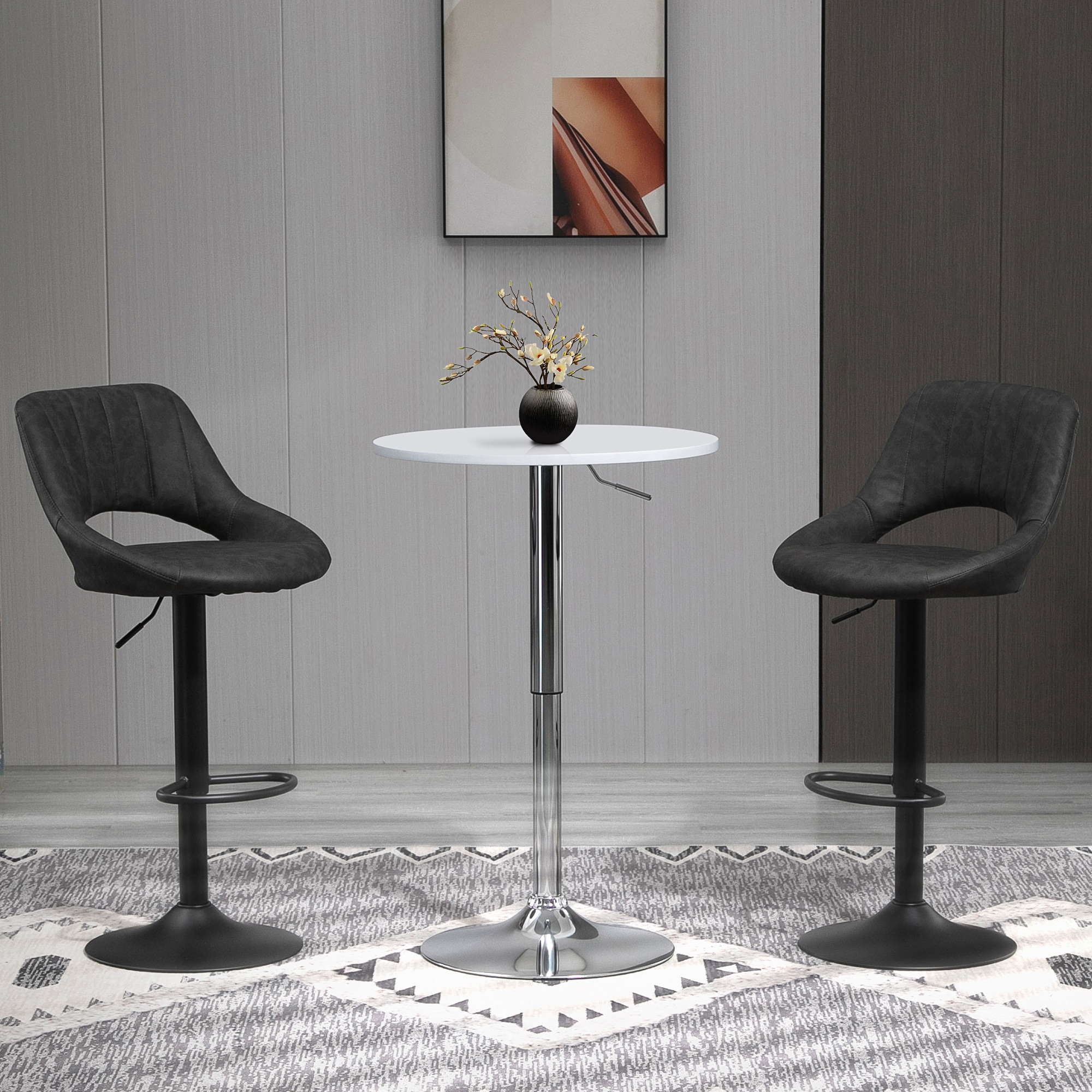 HOMCOM Barhocker mit Rückenlehne und Fußstützen grau 44L x 49B x 90-110H cm