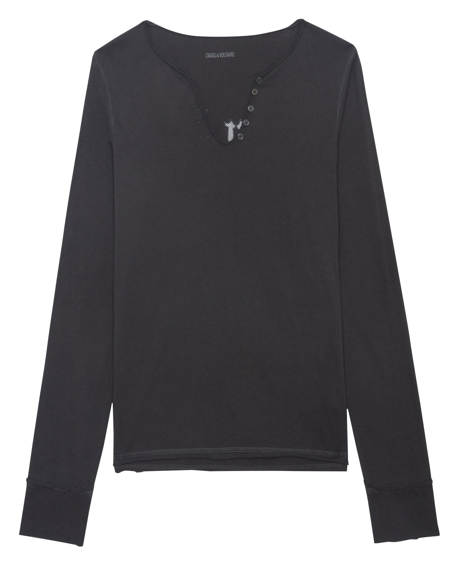 Tee-shirt droit col tunisien en coton | Gris