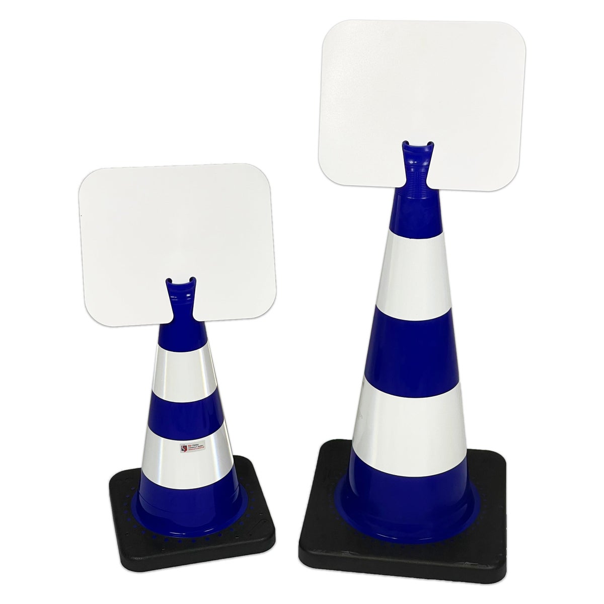 UvV Flex kegel 50 of 75cm witte strepen + klembord met aangepaste tekst / kegel 500 mm / blauw/wit - wit bord