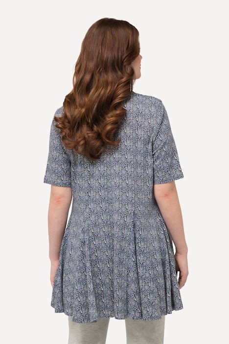 Longshirt, Godetfalten, Tunika-Ausschnitt, Halbarm