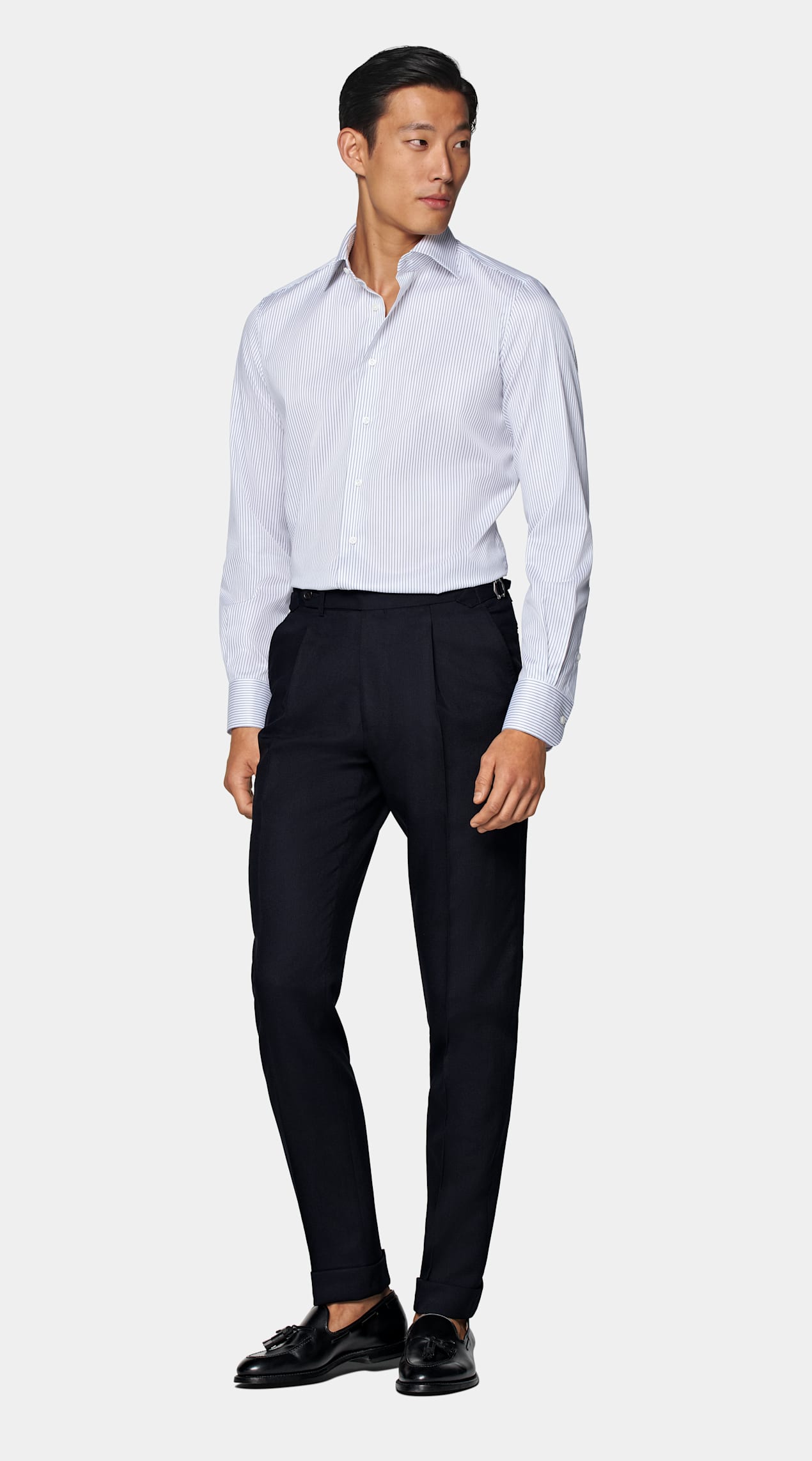 Chemise coupe ajustée en twill bleu marine à rayures