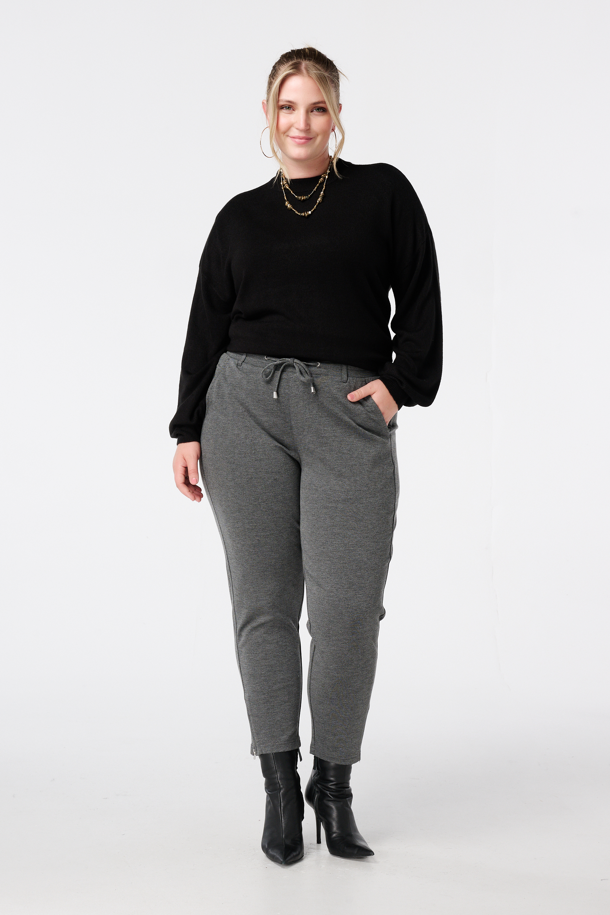 Slim fit broek dark grey melange