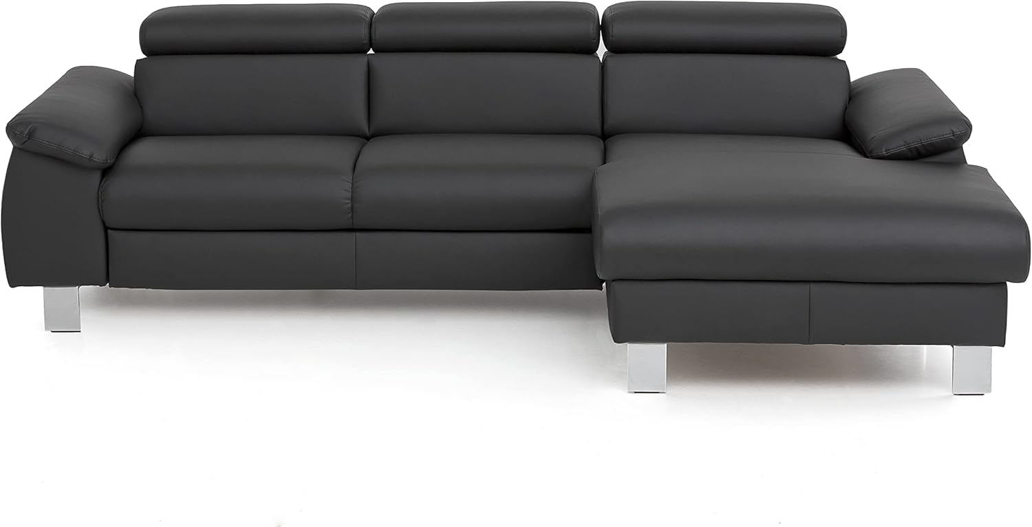 Mivano Ecksofa Micky mit Recamiere / L-Form-Sofa mit Schlaffunktion, Bettkasten und Kopfteilverstellung / 244 x 72 x 166 / Kunstleder, Schwarz