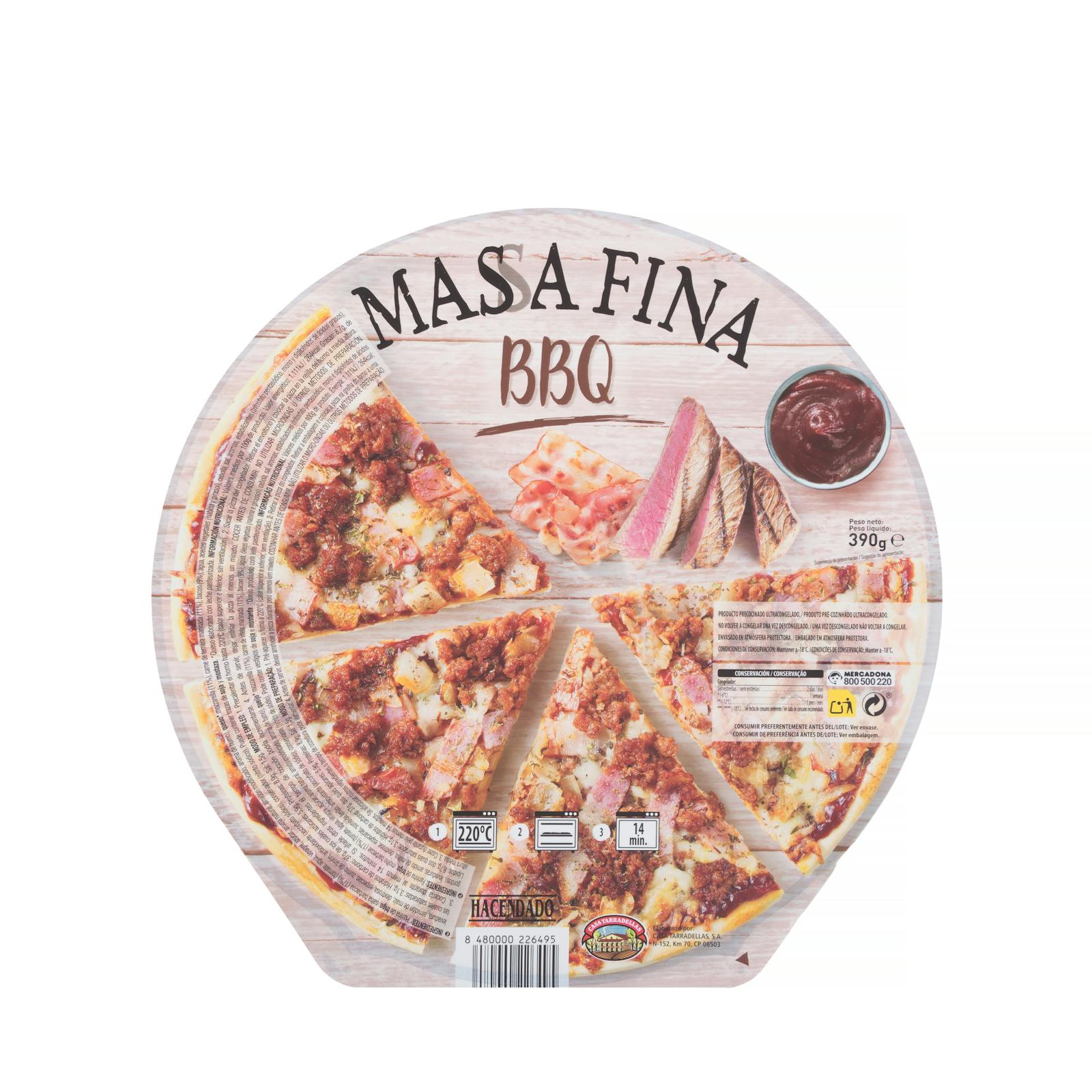 Pizza à pâte fine barbecue Hacendado surgelée