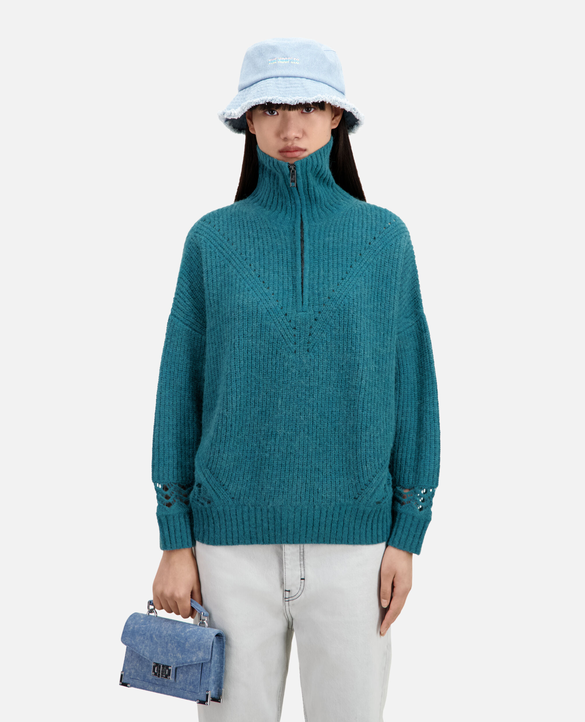 Blue wool-blend sweater
