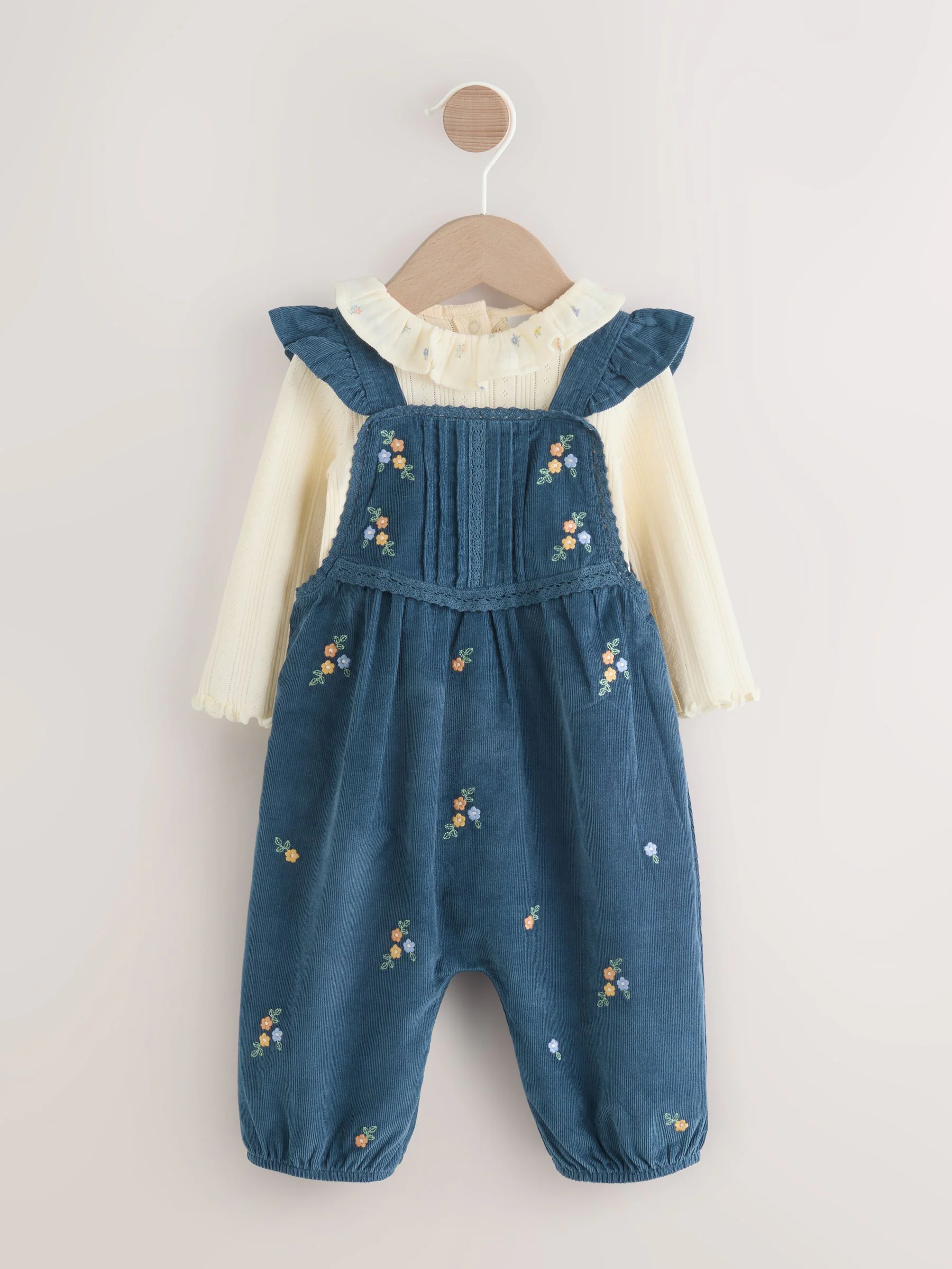 Marineblauw geborduurd - Baby Print Bodysuit met Lange mouwen en Corduroy bretelbroeken Set 2 Pieces (0mnd -2jr)