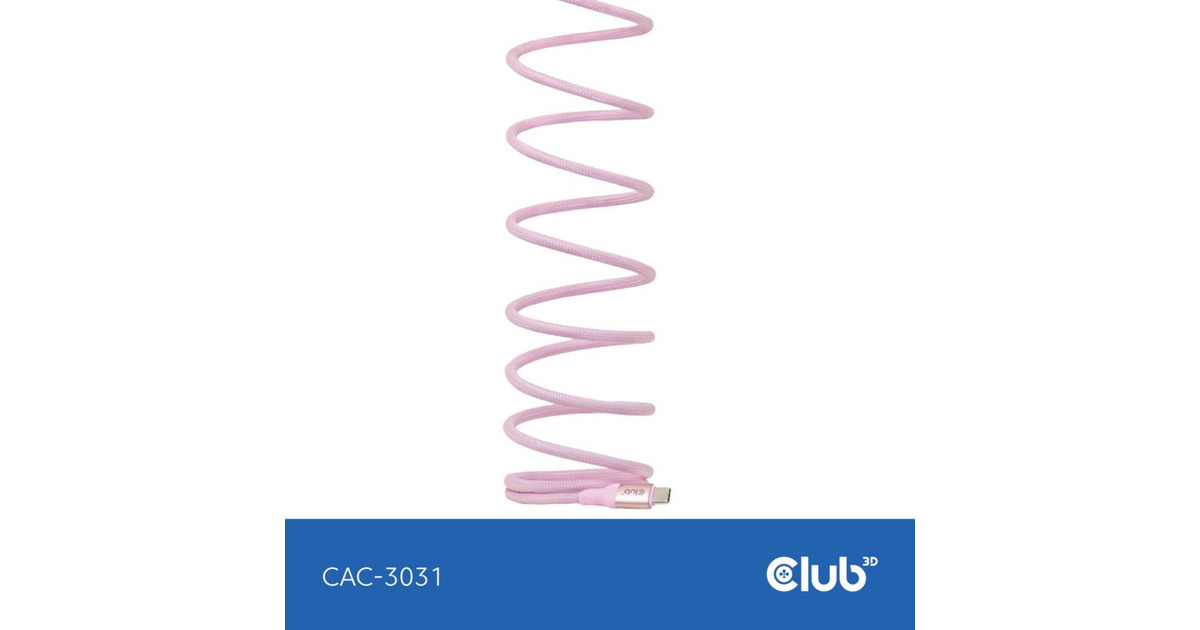 Club 3DUSB-C Magnetic-Coil 240W PD3.1 Pink Cable, 2 meter kabel  (Roze)