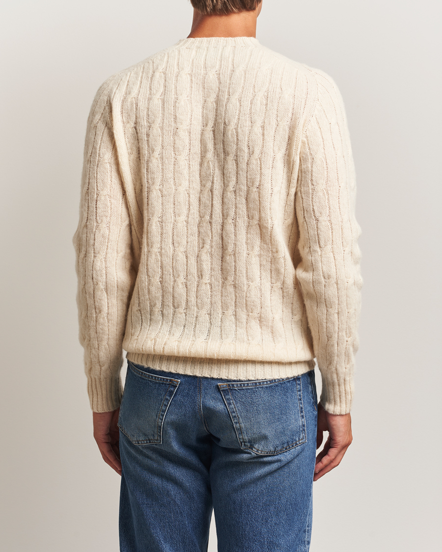 Harley Of Scotland Brushed Supersoft Lambswool Cable Vanilla