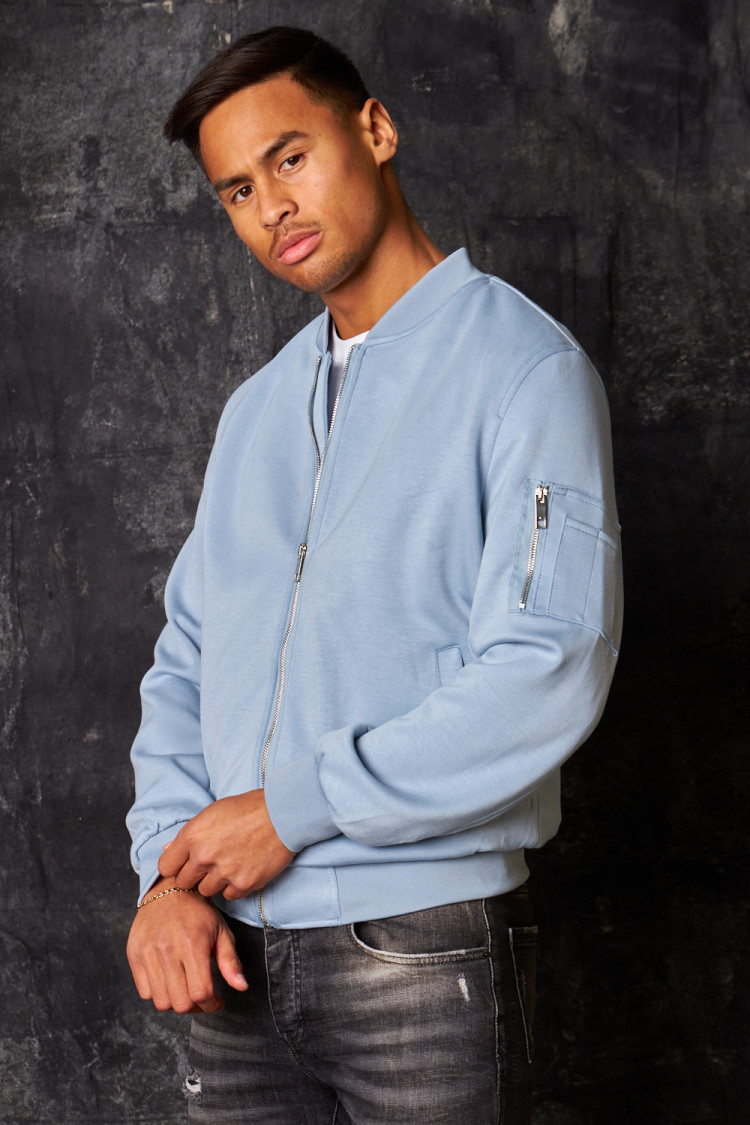 Bomber en suédine bleu clair