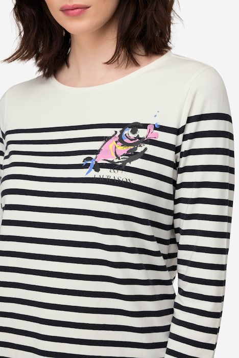 T-Shirt, Ringel, Fisch Motiv, Rundhals, Langarm