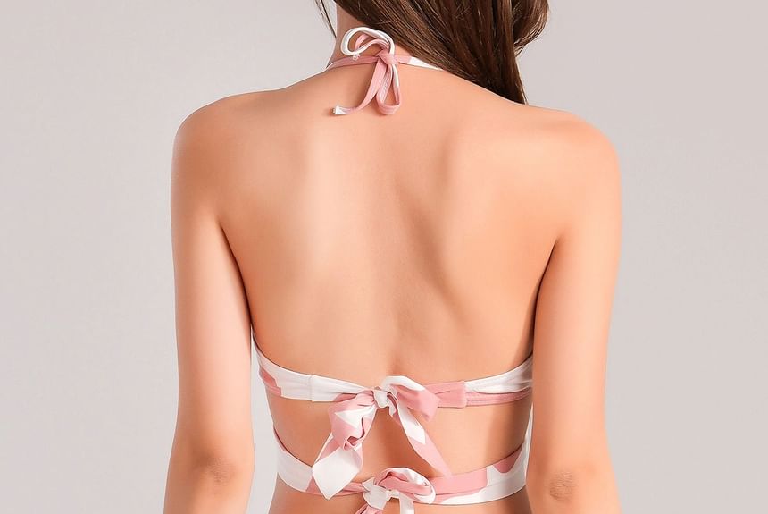 SANQI - Set: Halter vlinderprint bikinitop met strik op de rug + broekje + cover-up