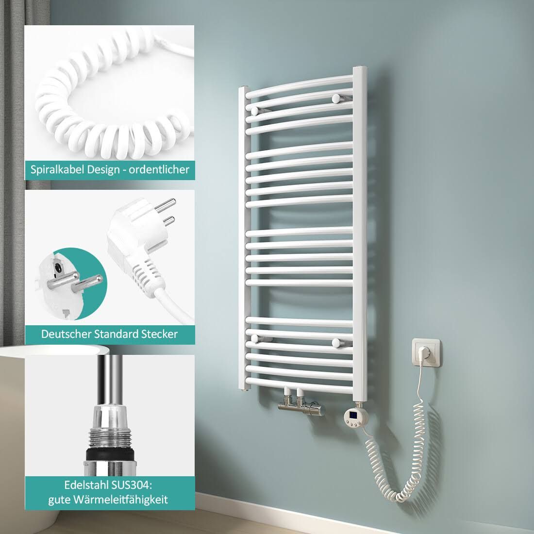 Badheizkörper Elektro Heizstab 300w-1200w Heizpatrone Mit