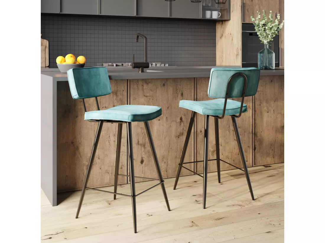Lot de 2 chaises pour îlot central 66 cm en cuir synthétique bleu - Texas