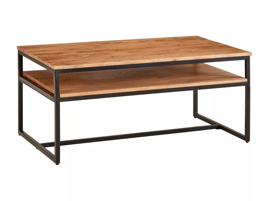 table basse 100x60x45 cm table basse bois massif métal table de salon acacia | Table de chambre industrielle avec espace de rangement | Table en bois, table basse, solide