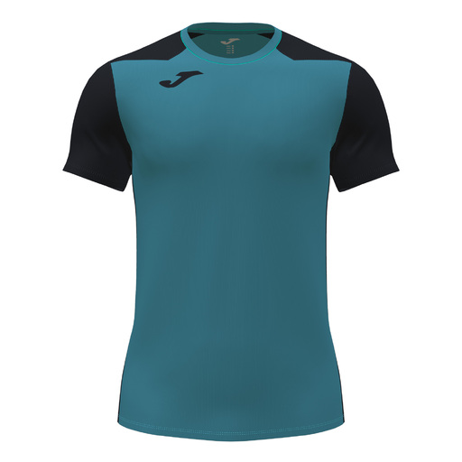 Camiseta Joma Record II preta e turquesa de manga curta