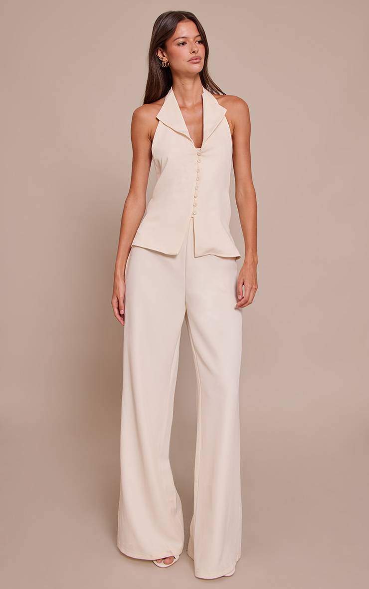 Crème Combinaison Pantalon Droit Avec Gilet