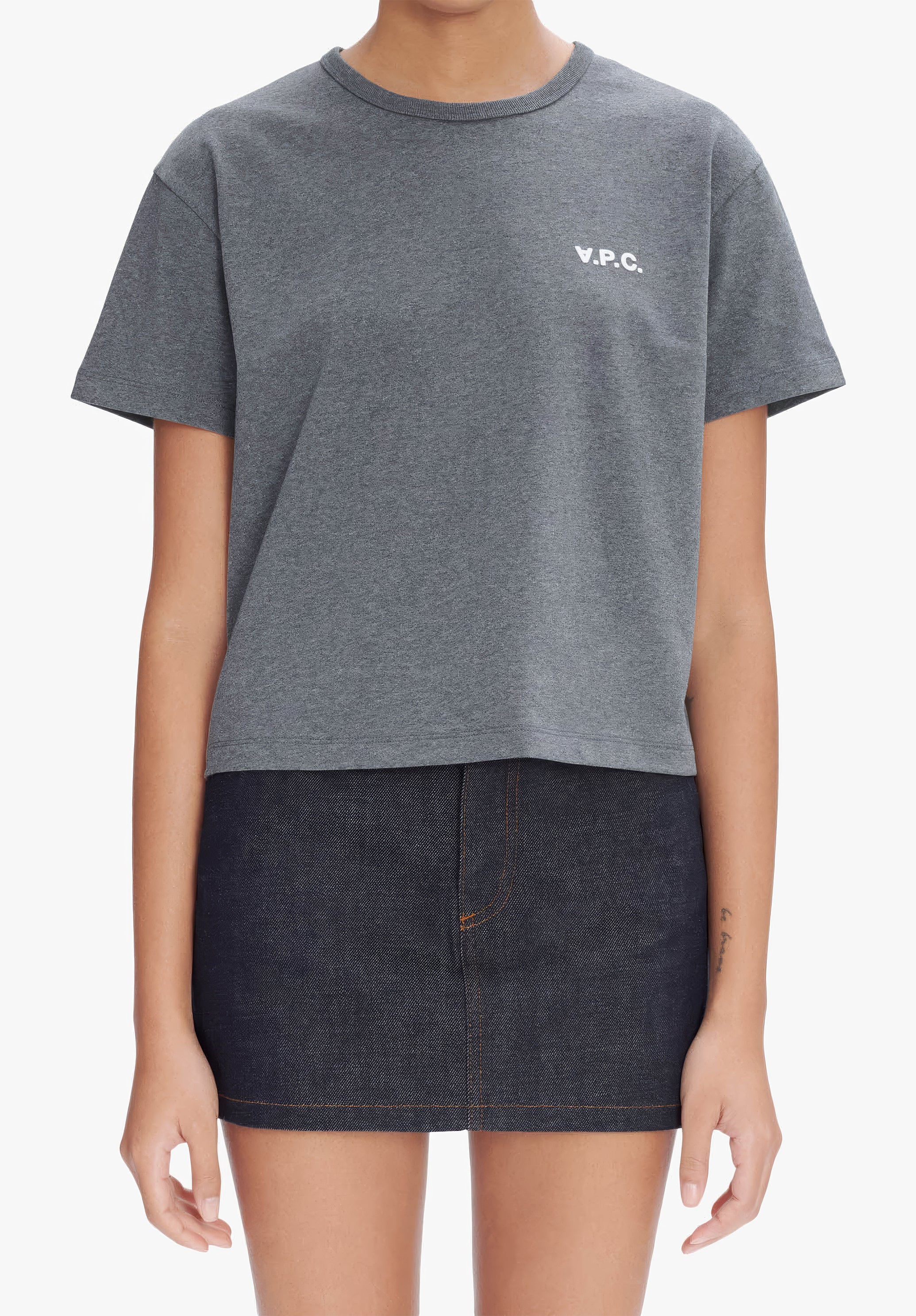 t-shirt boxy petit vpc - Anthracite chine / blanc
