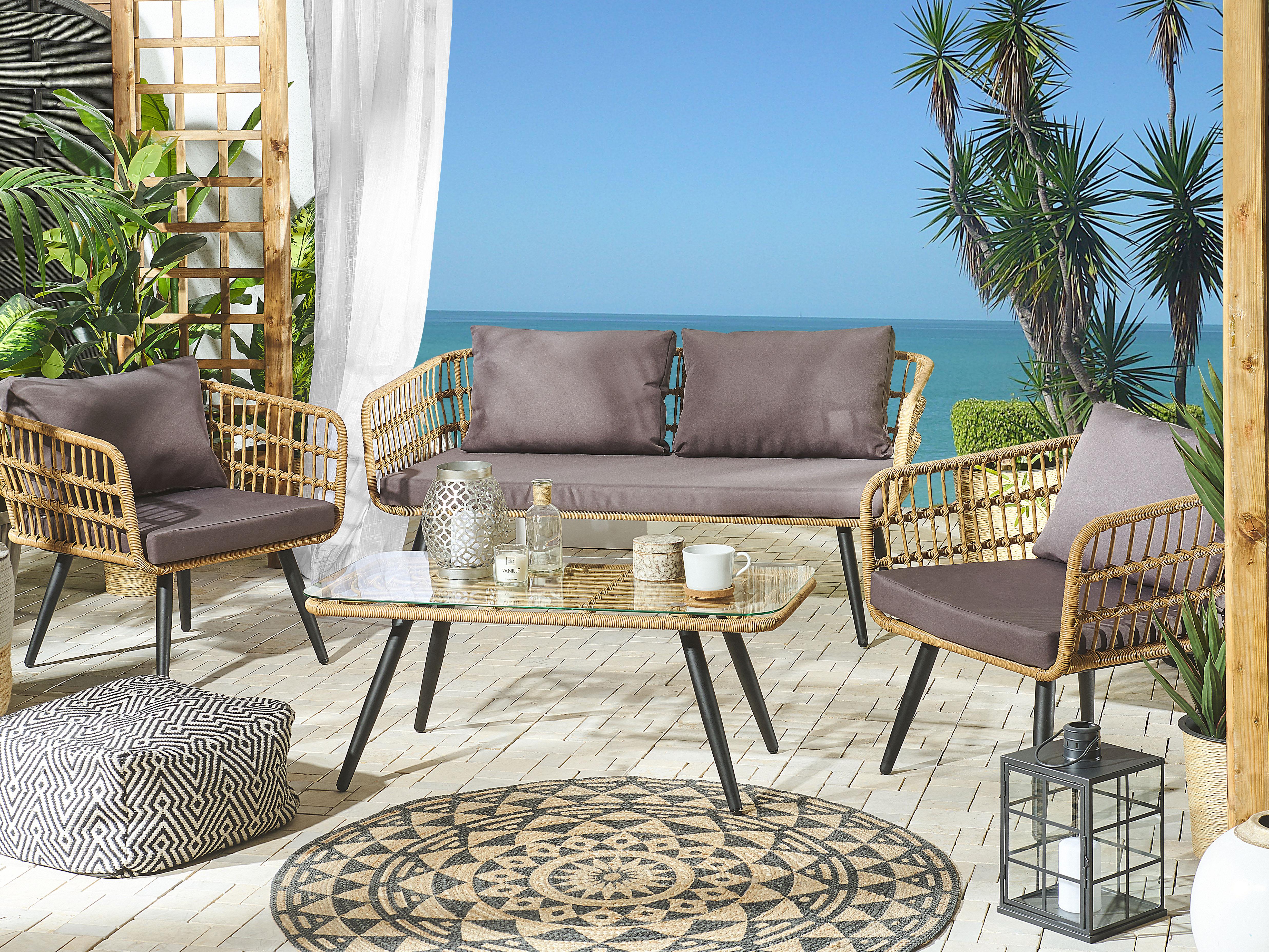Loungeset met tafel 4-zits FOBELLO PE rotan Beige