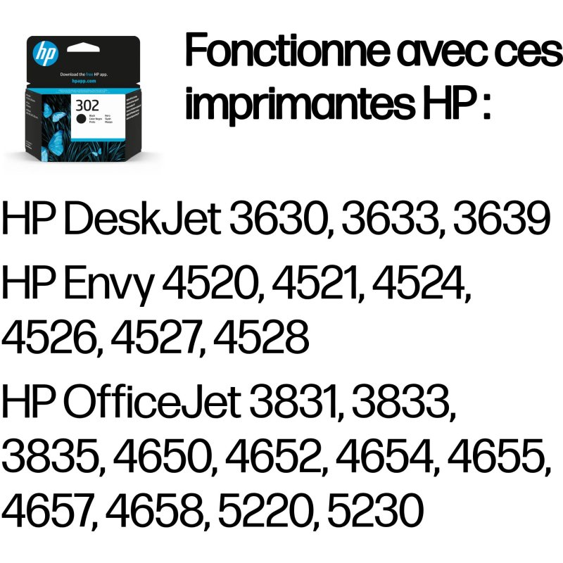 HP 302 Cartouche d’encre noire authentique