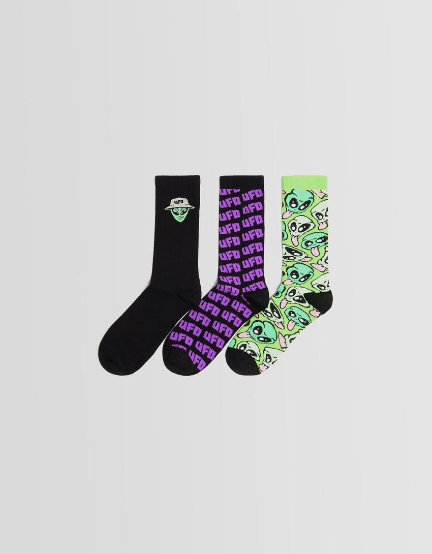 Pacote com 3 pares de meias estampadas