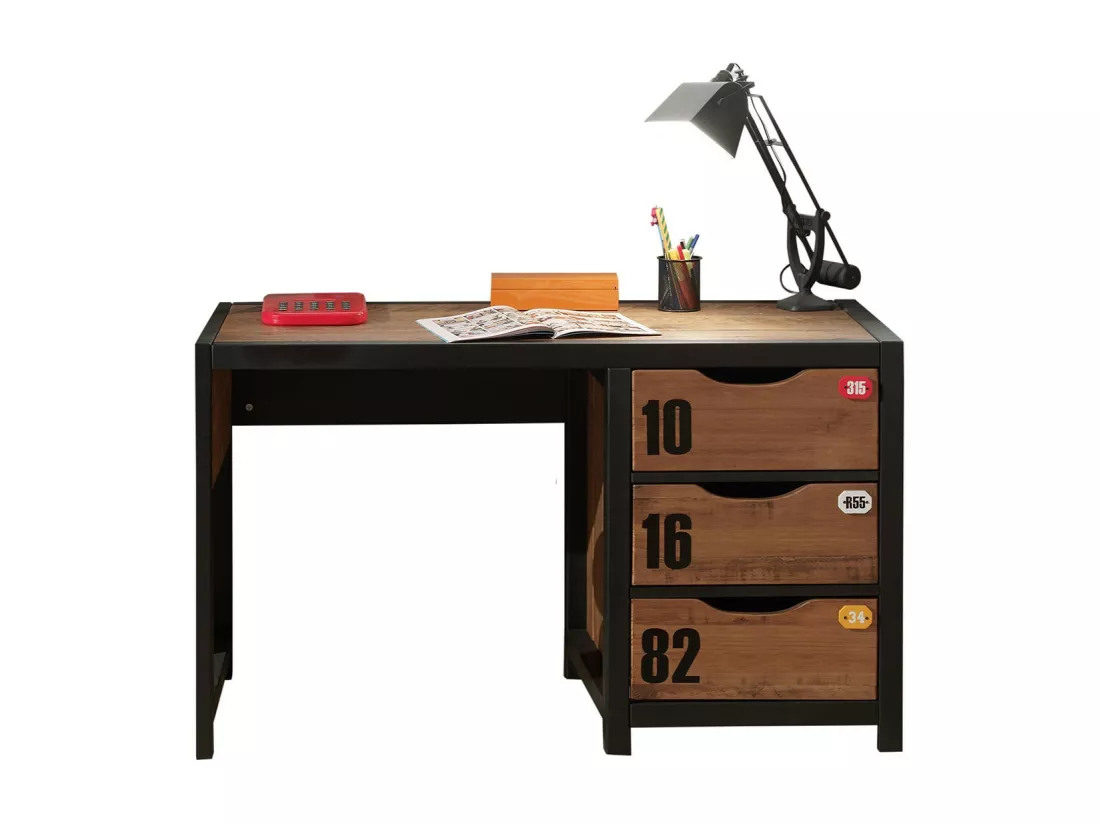 TCHAD - Chambre Complète 90x200cm + Armoire 3P + Pack Bureau
