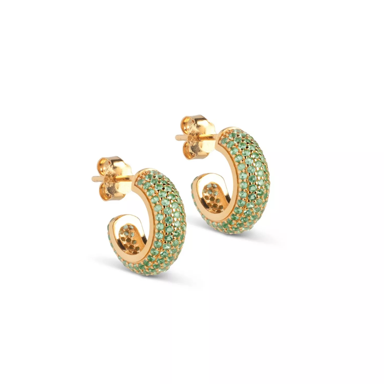 Enamel Mini Sparkling Luna Hoops Øreringe 18 kt. Forgyldt Sølv E285G-Green CZ