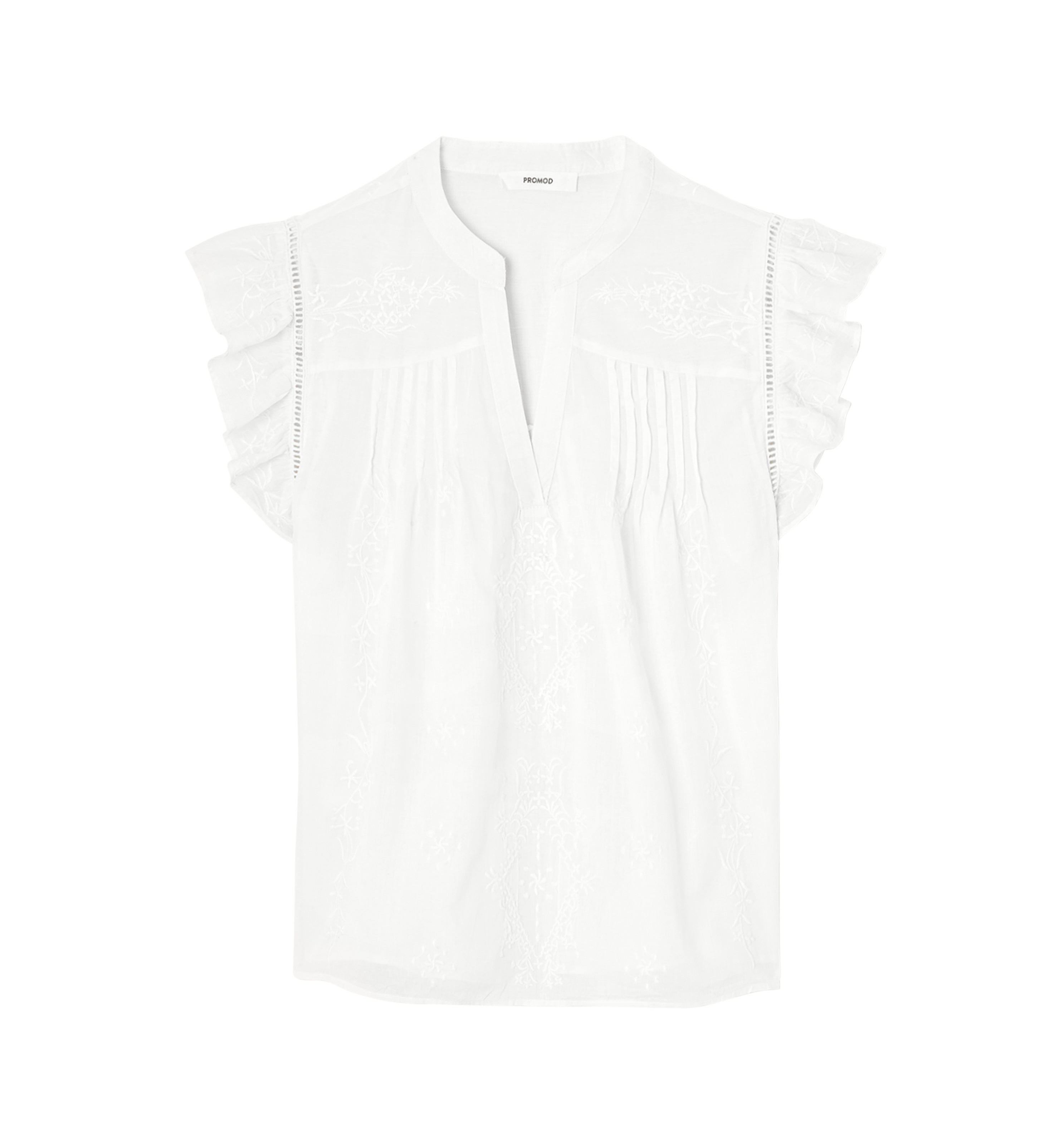 Blouse romantique brodée Femme - Ecru