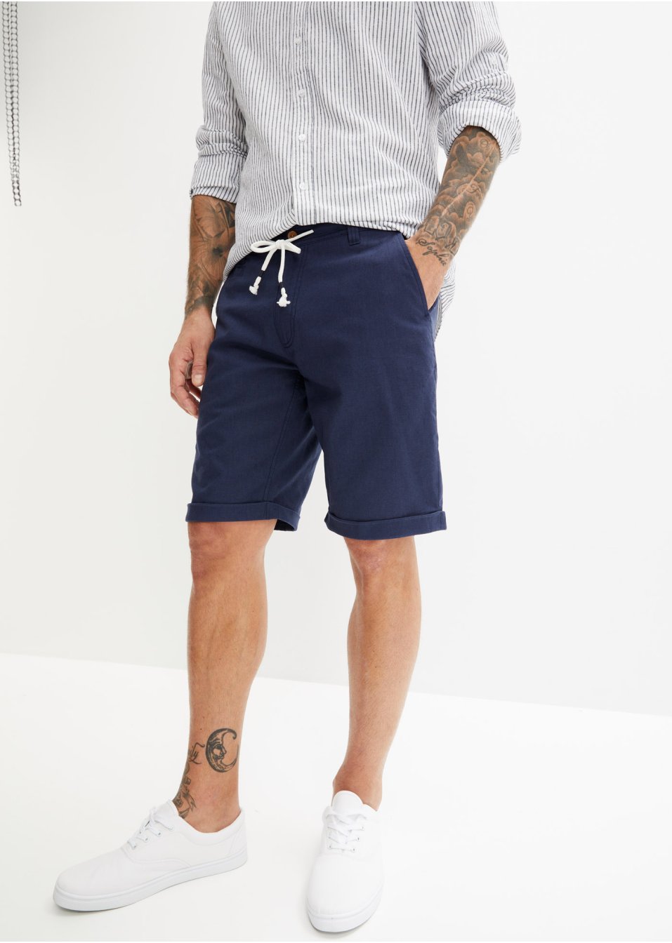 Bermuda en lin majoritaire avec cordon, Regular Fit