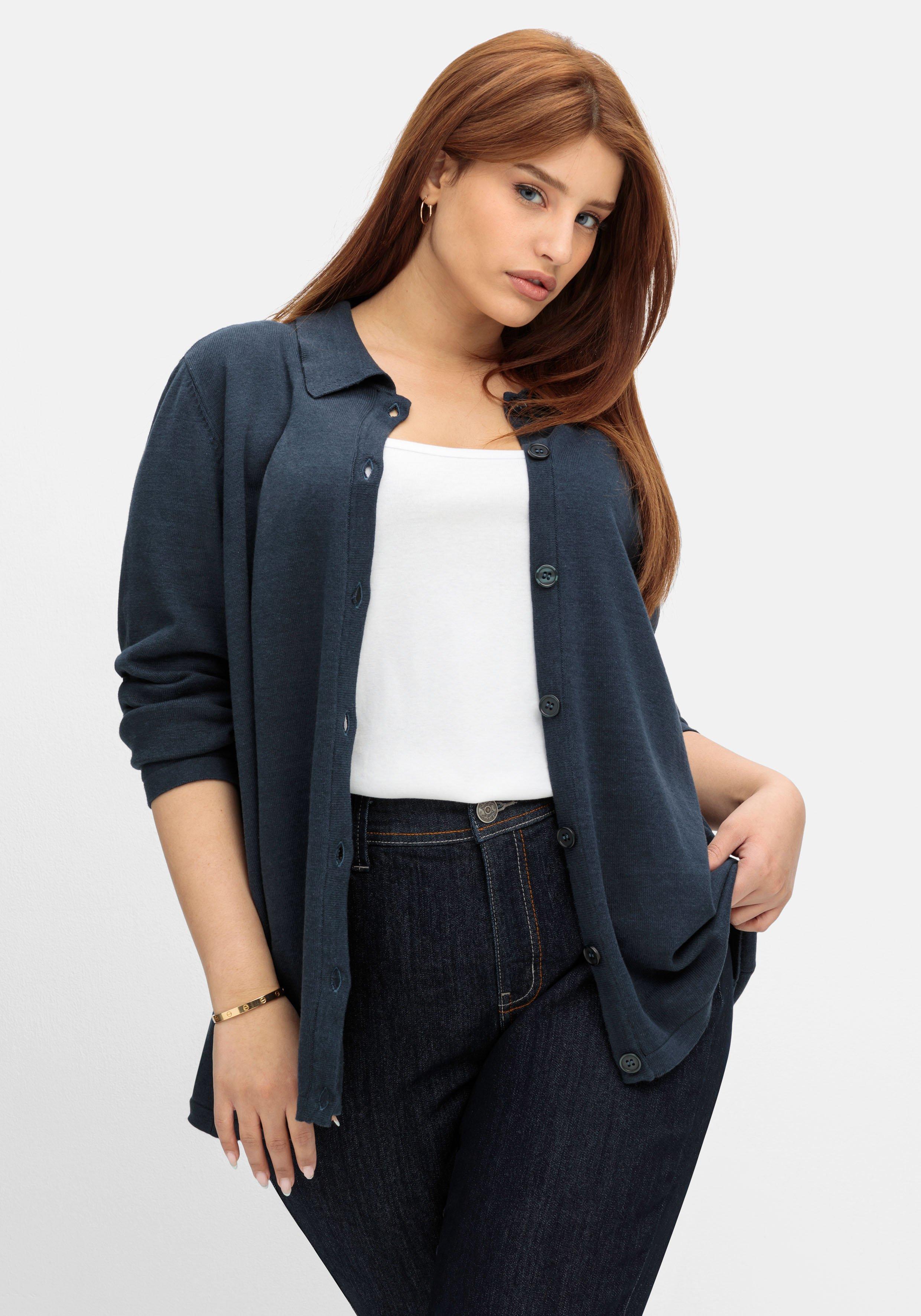 Strickjacke in Petite Passform, mit Polokragen