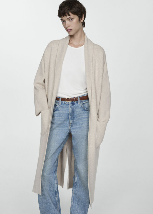 MANGO Oversized knitted coat with pockets Lt pastel grey