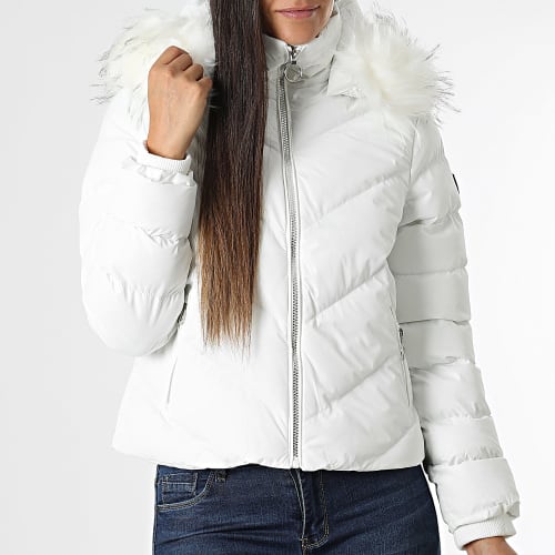 Doudoune Capuche Fourrure Femme Melinda Blanc