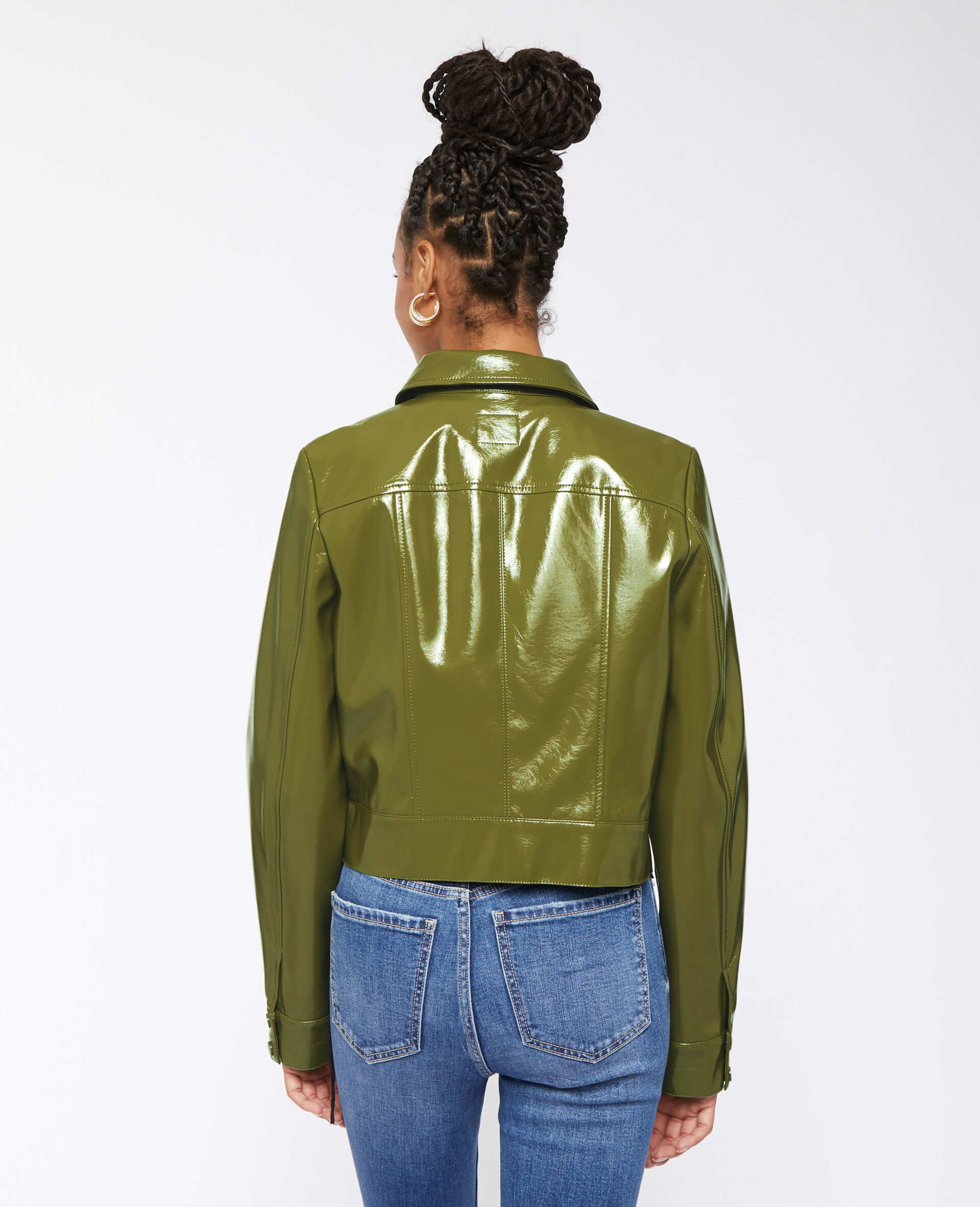 Veste courte et droite en vinyle - Vert olive