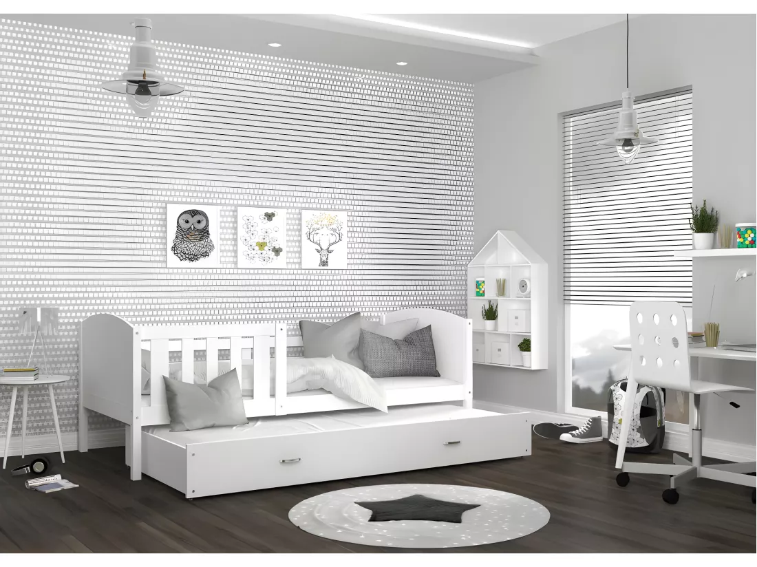 Lit Gigogne Tomy 90x190 Blanc - blanc Livré avec sommiers, tiroir et matelas en mousse de 7cm