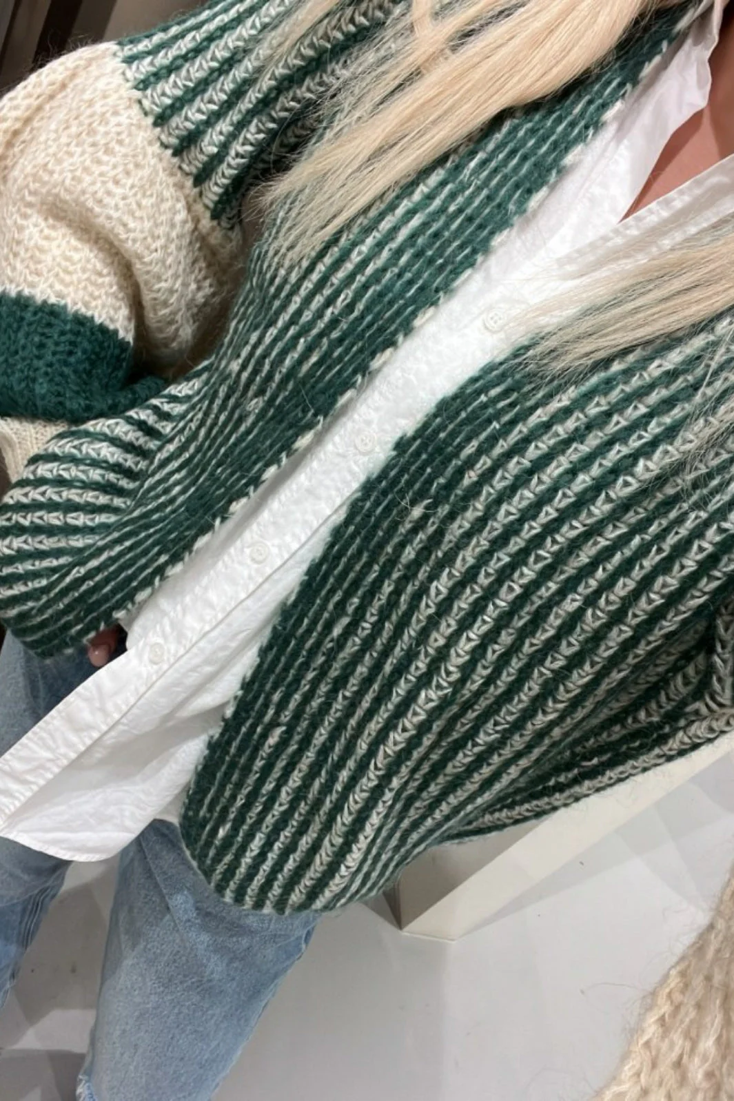 Noella Liana Knit Cardigan beige bottle green