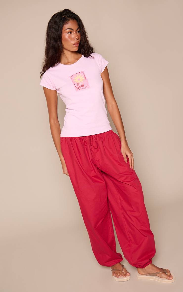 Rose T-shirt Ajusté En Coton À Motif Soleil Abstrait