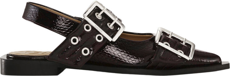 Ganni Feminine Buckle Ballerina Snake Dark burgundy