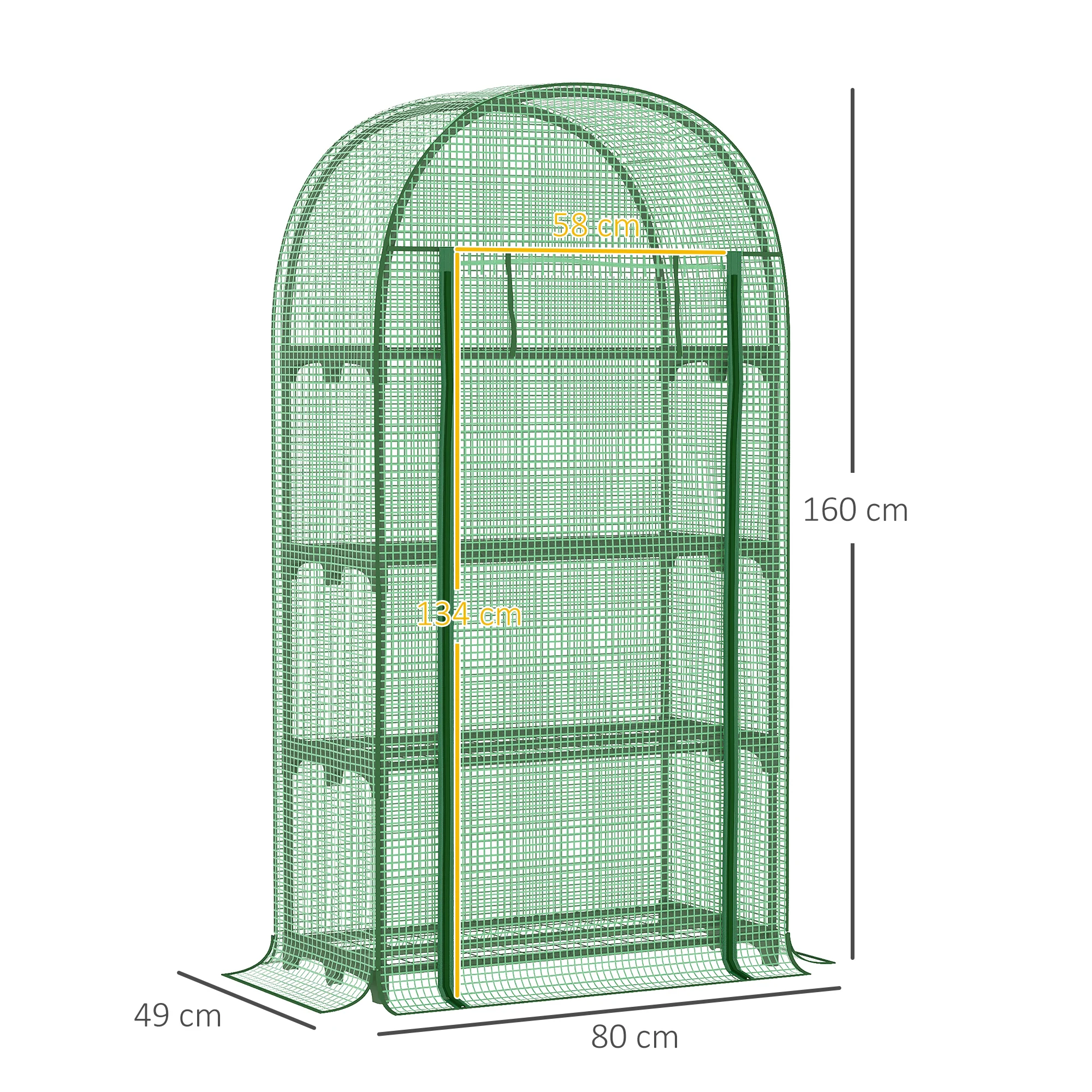 Estufa de jardim Outsunny com 4 prateleiras de metal, porta de enrolar e cobertura de PE, ideal para cultivo de plantas, flores e vasos em terraços e casas, 80x49x160 cm, verde.