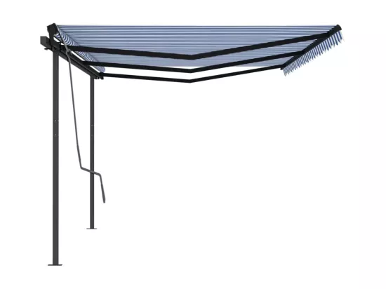Auvent manuel rétractable avec poteaux 6x3 m Bleu et blanc