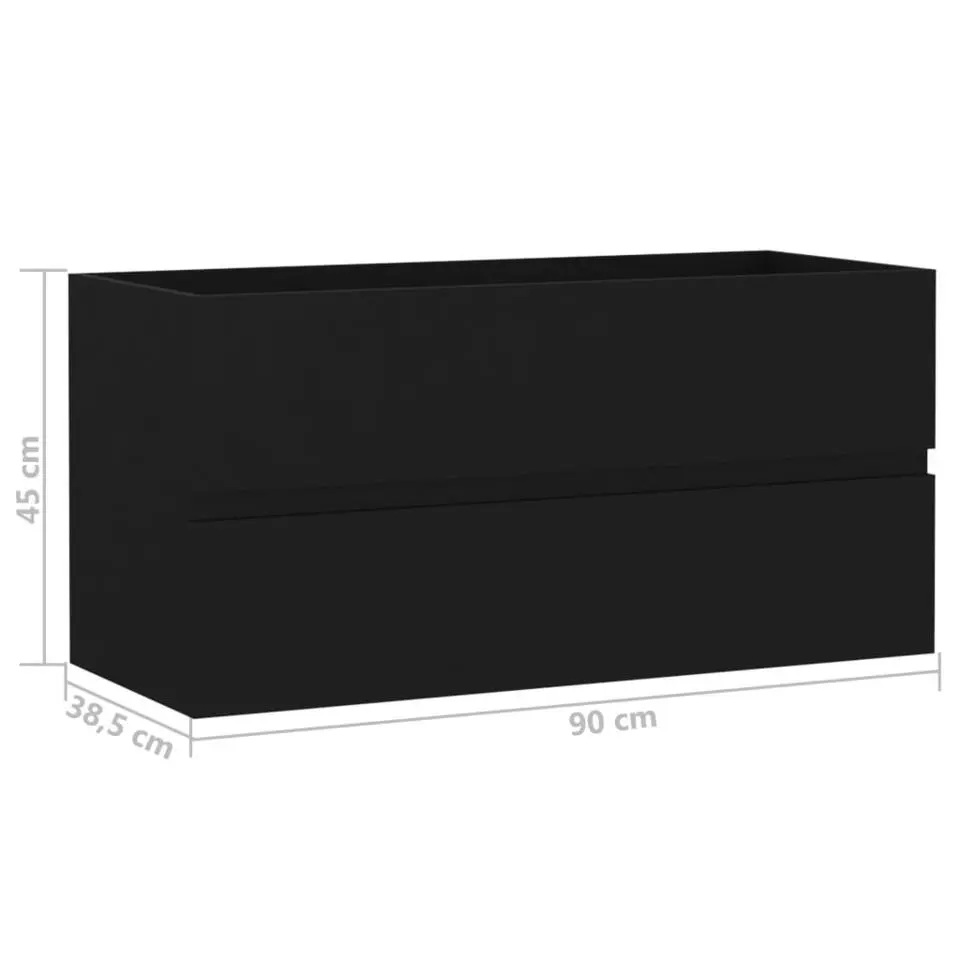 vidaXL - Wastafelkast En Wastafel - Zwart - Bewerkt hout - 90 x 38.5 x 45 cm