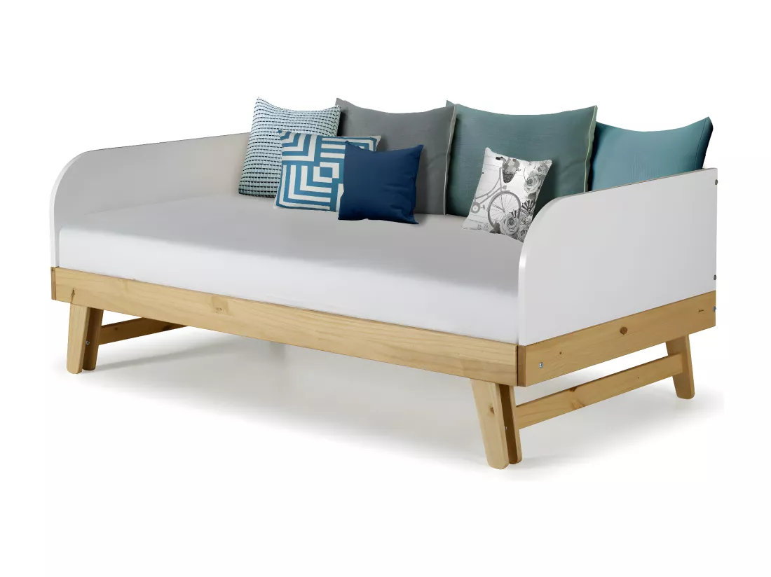 Pack lit gigogne avec matelas 80x200 cm panneaux de fibres blanc et bois AMI