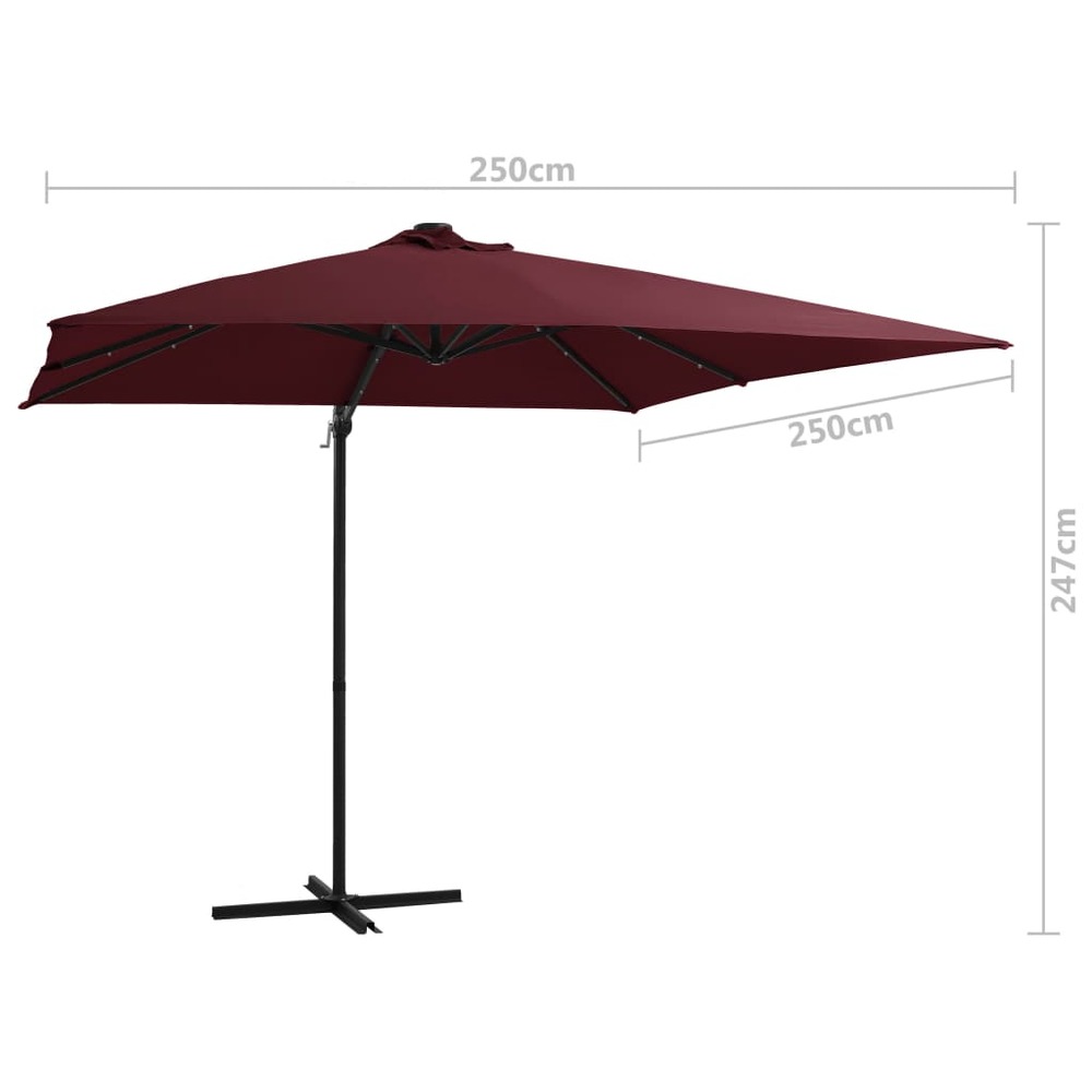 Parasol mobilier de jardin déporté avec lumières led 250 x 250 cm rouge bordeaux