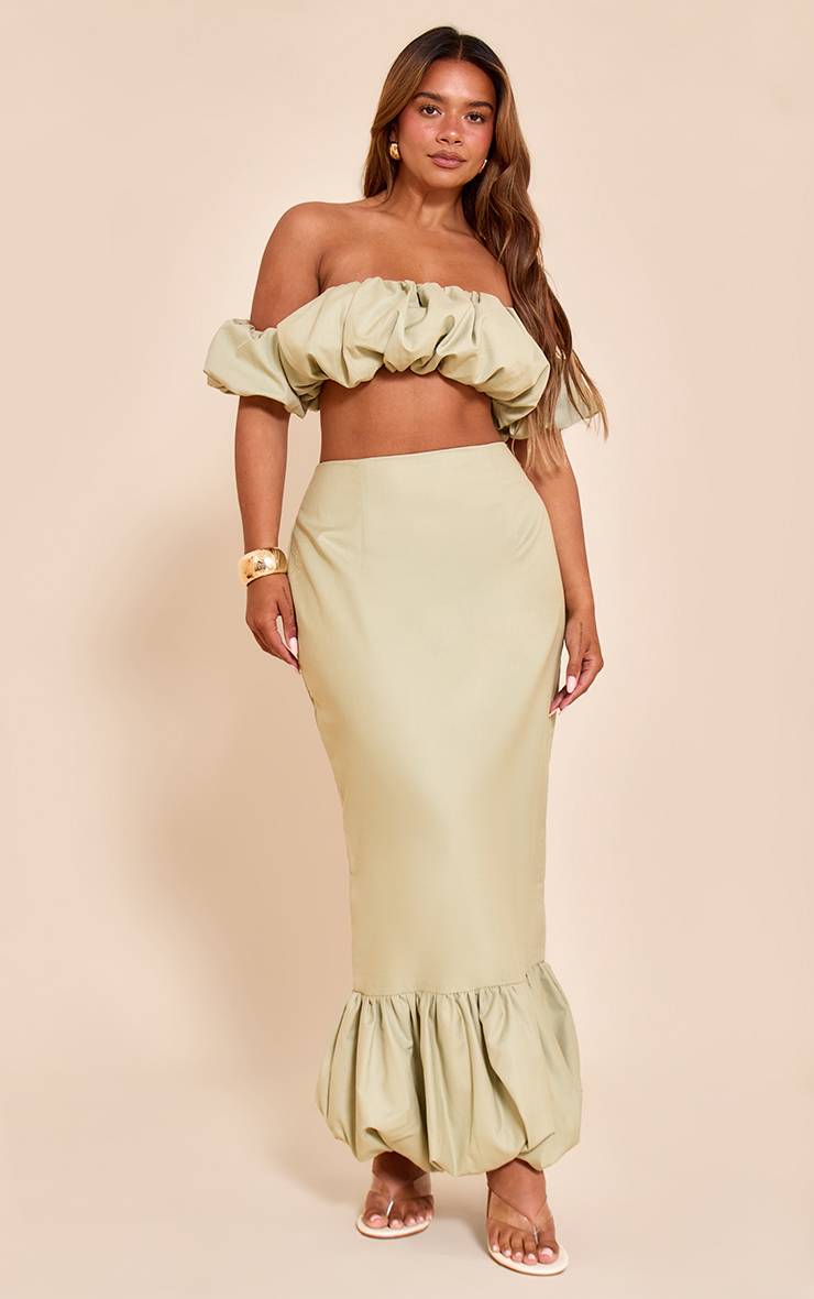 Pale Lime Jupe Maxi Bouffante À Ourlet Tombant En Tissu Tissé Shape