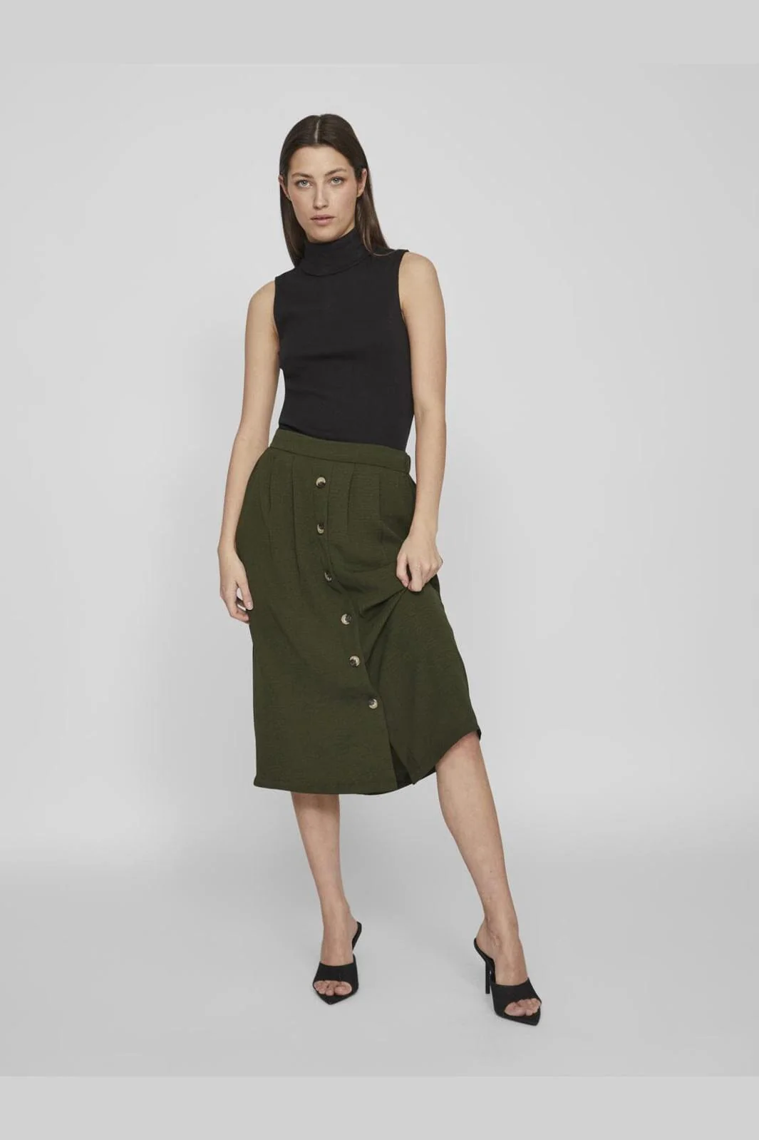 Vila Vitiff Midi Button Skirt/Pb/Ka